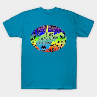 Stay Wild & Weird Cryptid Collage (Teal) T-Shirt